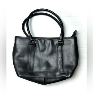 Vintage 90s LL Bean Field & Town Black Leather Tote Bag Purse Small Shoulder‎